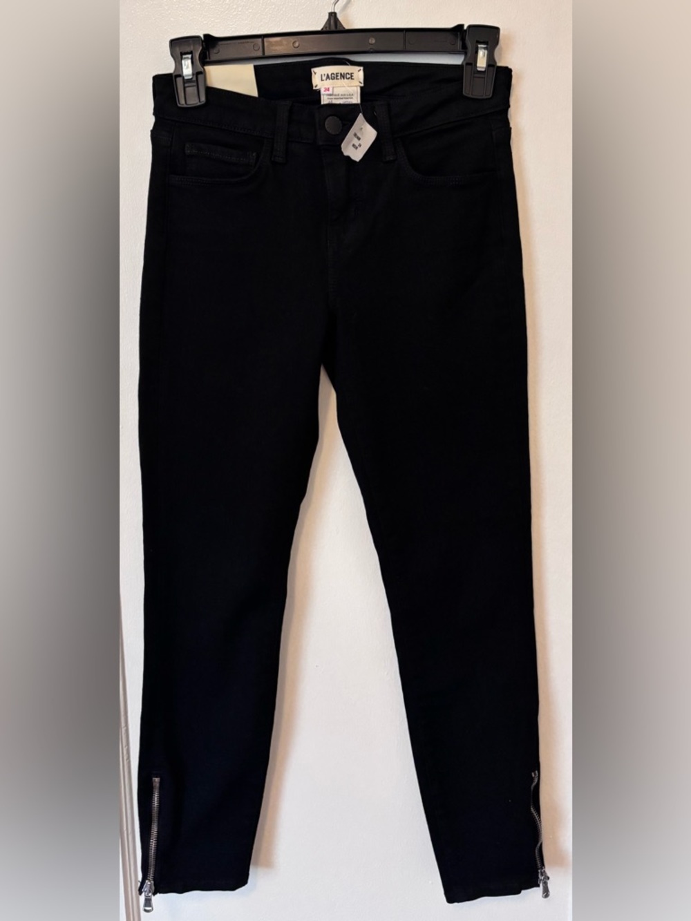 NWT L’AGENCE Emmanuelle Skinny Jeans Sz 24 Black Ankle Zip Stretch Designer